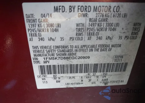 2014 Ford Explorer Xlt from USA, damaged, VIN 1FM5K7D88EGC20909